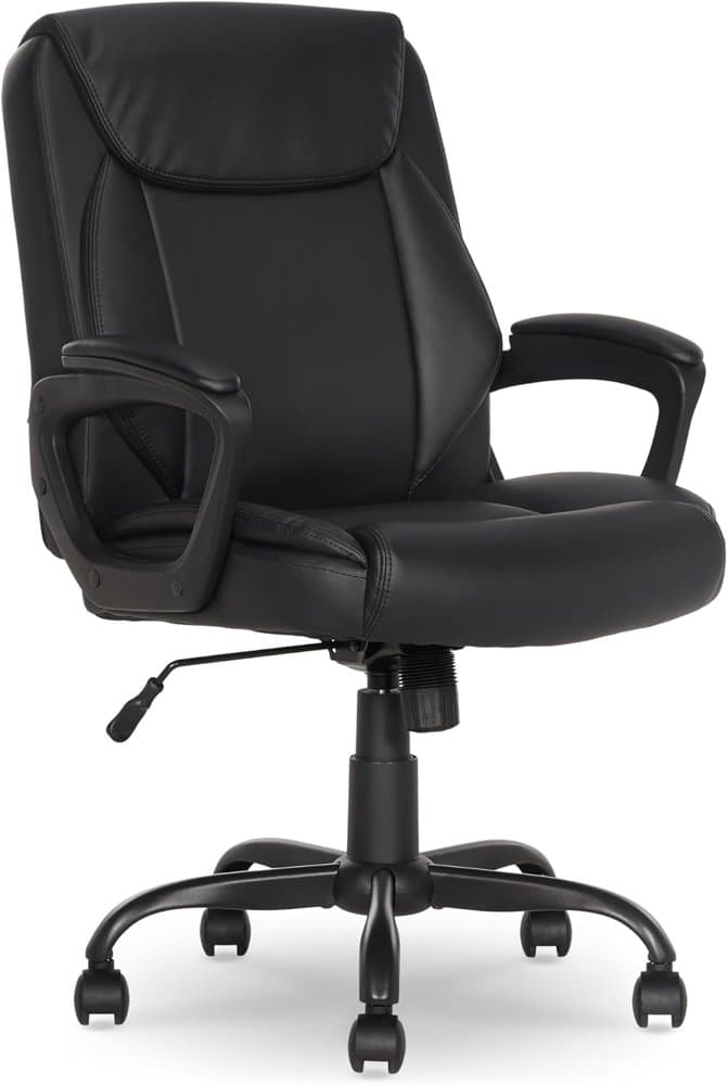 Amazon Basics Classic Puresoft PU Padded Mid-Back Office Desk product photo