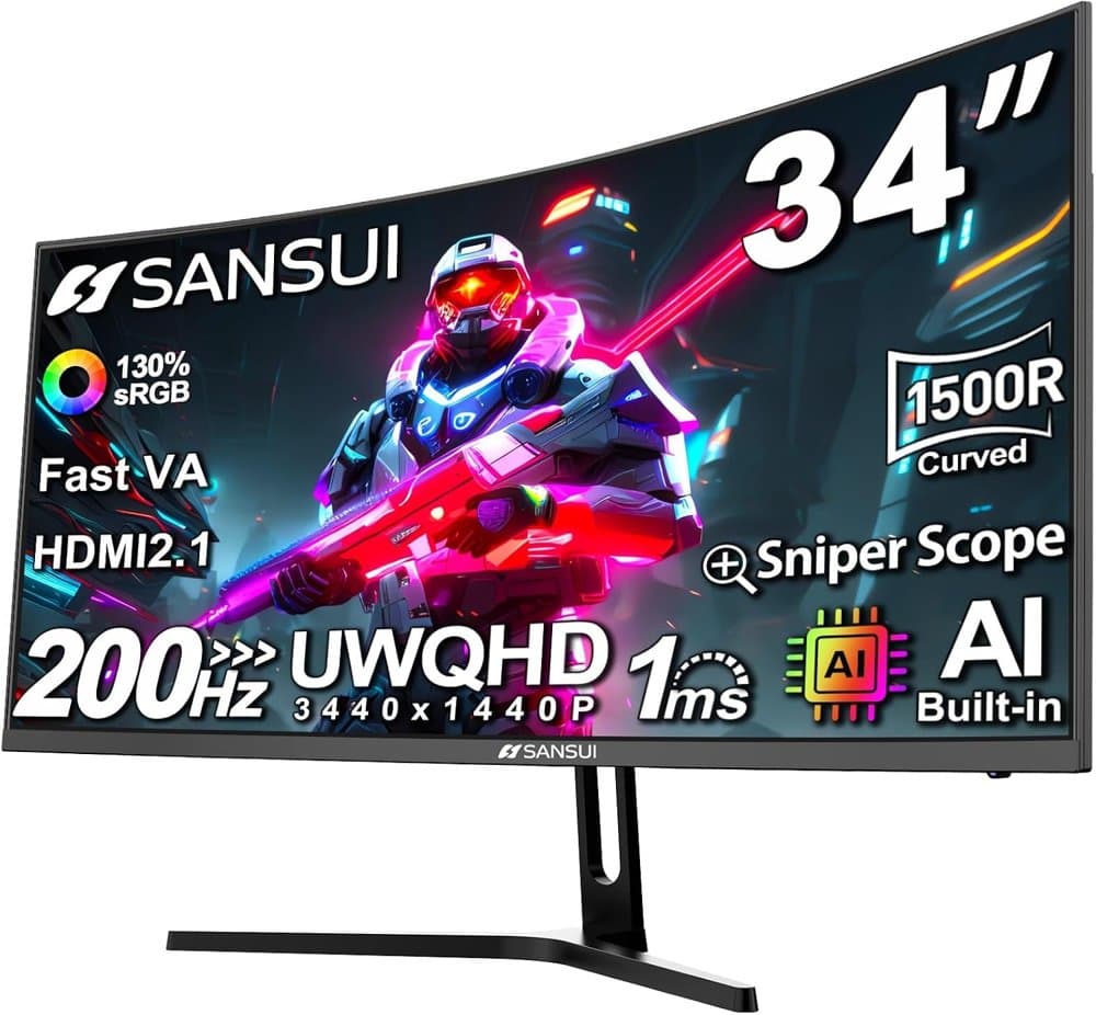 SANSUI 34-Inch Curved Gaming Monitor UWQHD 3440 x 1440P 200Hz product photo